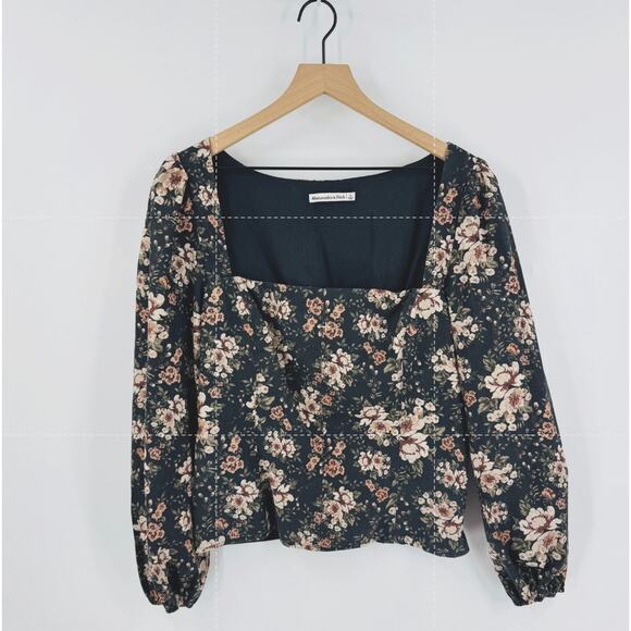 Abercrombie Fitch Dark Floral Square Neck Corset Romantic Long Sleeve Top Large - Picture 7 of 7